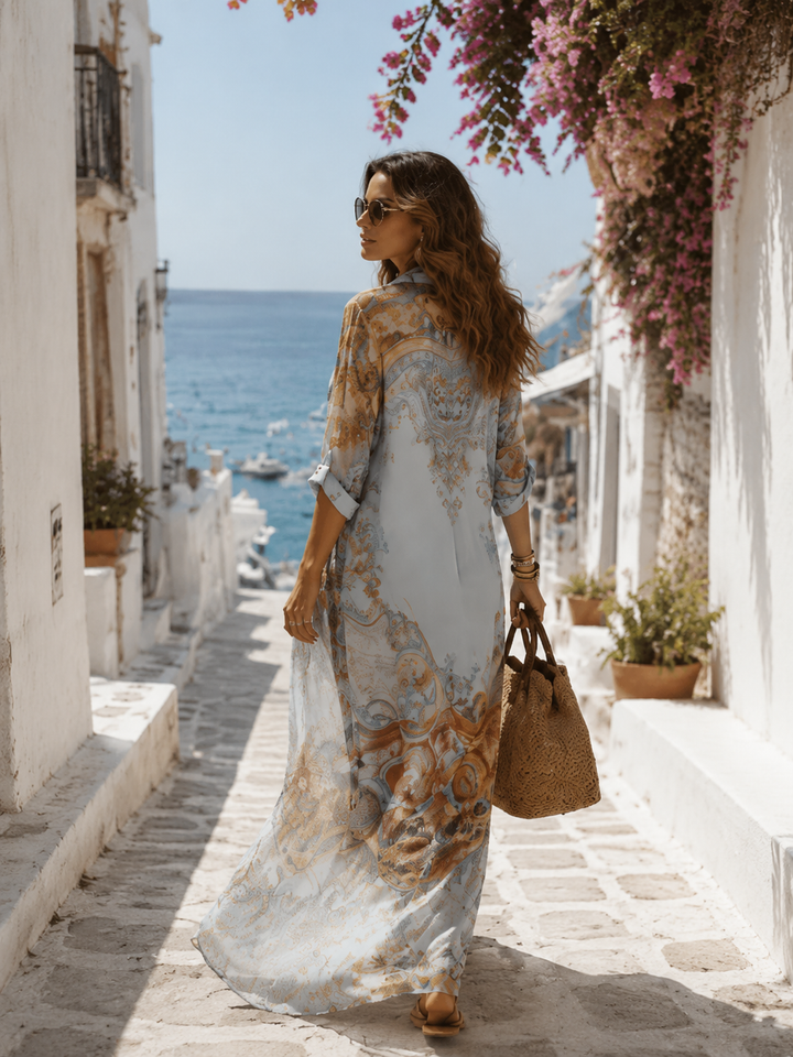 Alicia™ - Floral Blue Chiffon Maxi Dress
