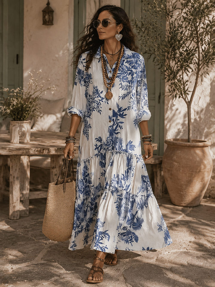 Nadia™ - Floral Maxi Dress with Button Details