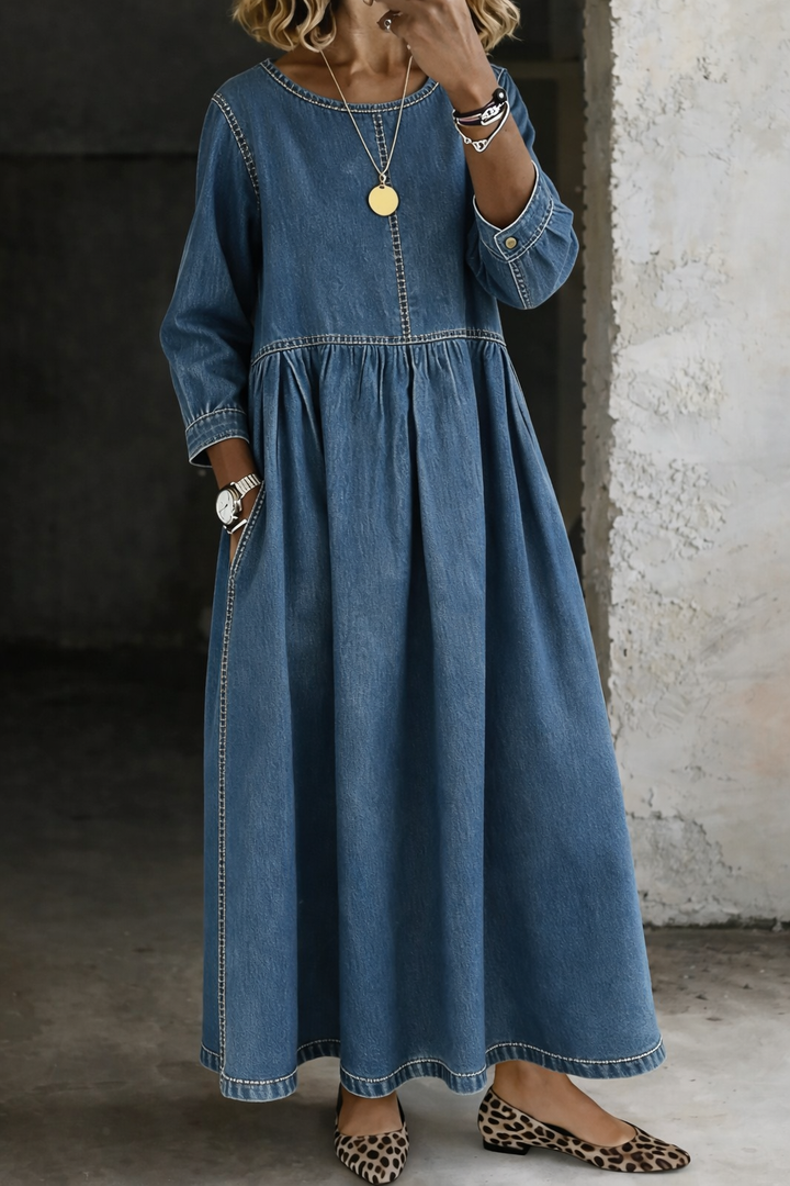 Allegria™ - Retro Denim Maxi Dress