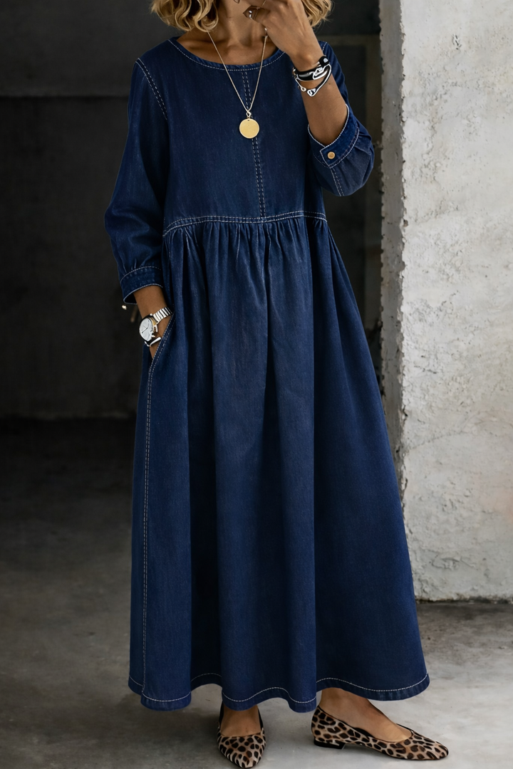 Allegria™ - Retro Denim Maxi Dress