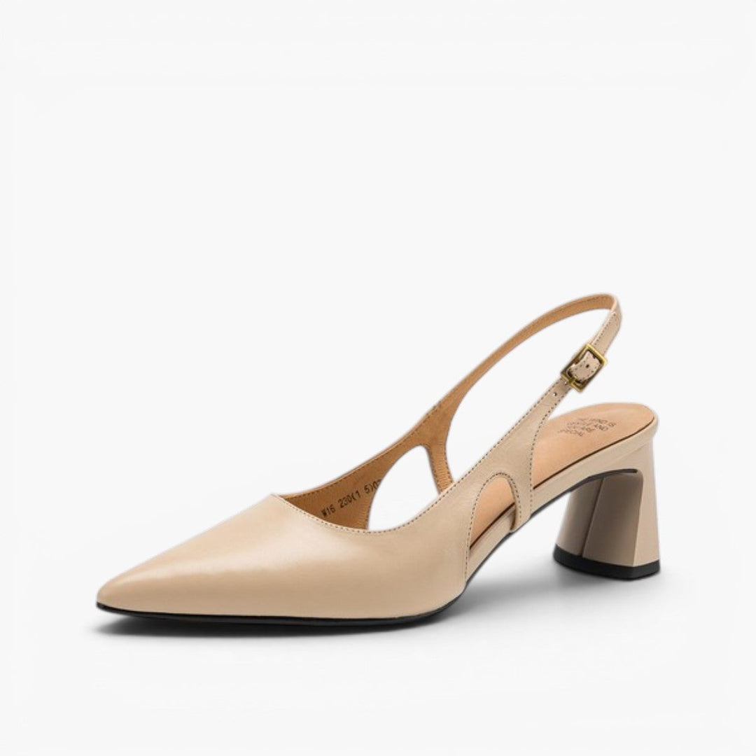 Arlene pointed leather slingback heels in Sandstone Beige, side profile