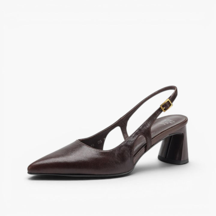 Arlene heels, front view in Espresso Brown
