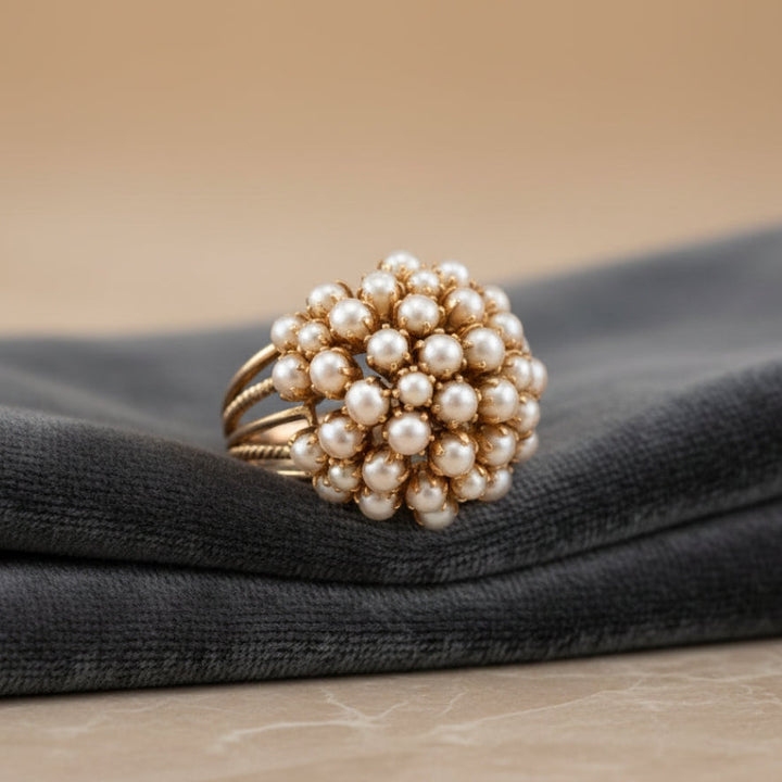 Classic Gold Ring with Inlaid Pearl