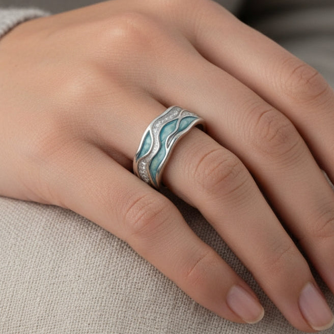 Opal™ - Turquoise Silvered Waves Ring