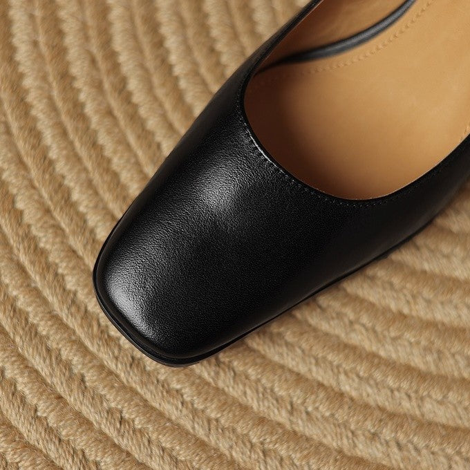 Gail | Square-Toe Flare-Heel Leather Pumps
