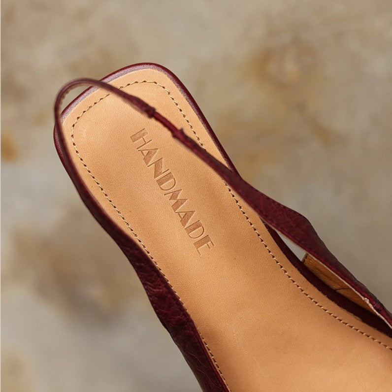 Lucille | Round-Toe Leather Wedge Slingbacks
