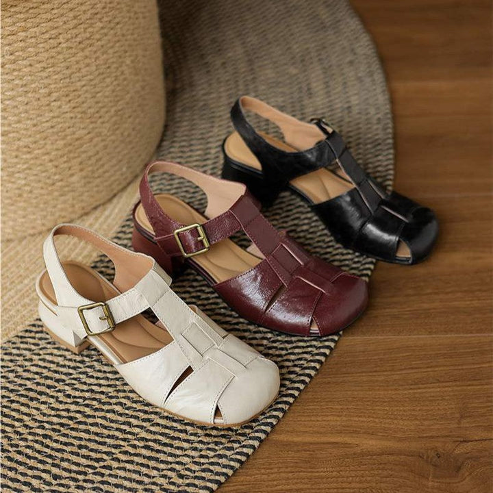 Doreen | Cutout Leather T-Bar Slingback Heels