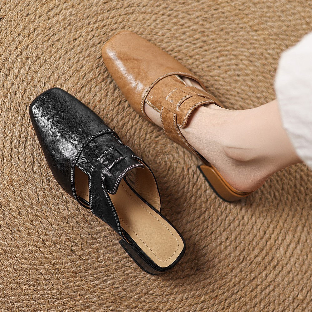 Charlotte | Square-Toe Leather Mules