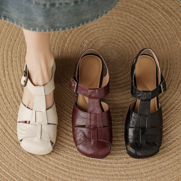 Doreen | Cutout Leather T-Bar Slingback Heels