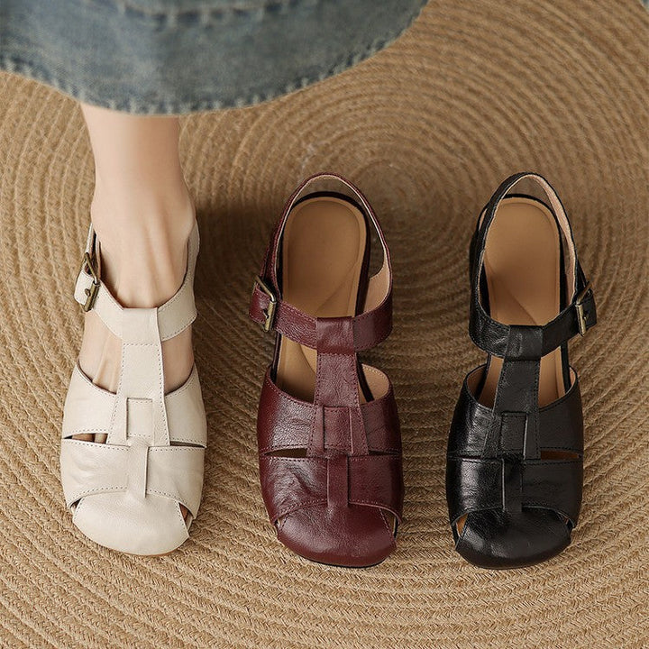 Doreen | Cutout Leather T-Bar Slingback Heels