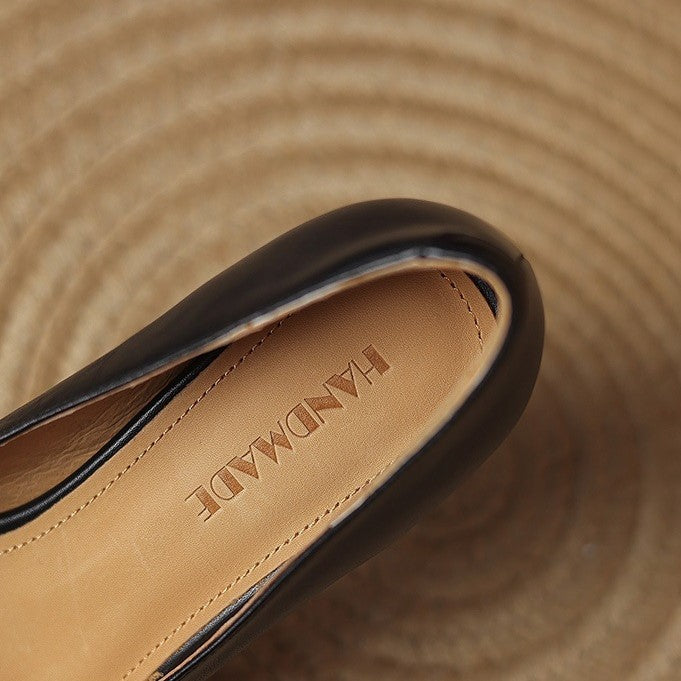 Gail | Square-Toe Flare-Heel Leather Pumps