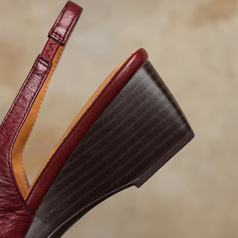 Lucille | Round-Toe Leather Wedge Slingbacks