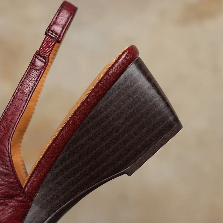 Lucille | Round-Toe Leather Wedge Slingbacks