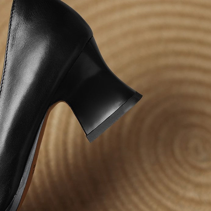 Gail | Square-Toe Flare-Heel Leather Pumps