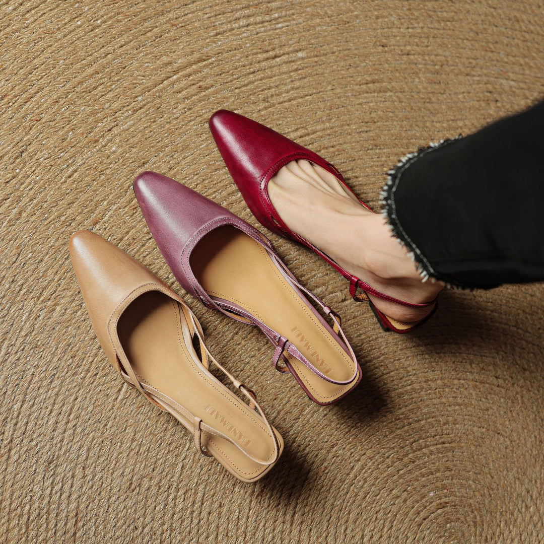 Pauline | Cross-Strap Leather Slingback Heels