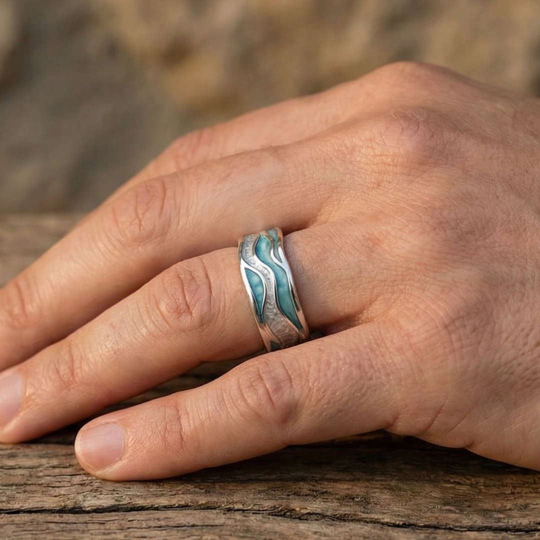 Turquoise Silver Waves Ring