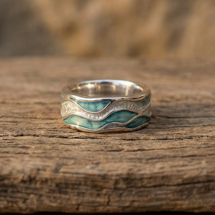 Turquoise Silver Waves Ring