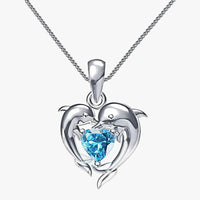 Blue Heart Necklace with Dolphin Design