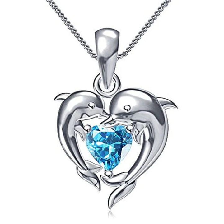 Blue Heart Necklace with Dolphin Design