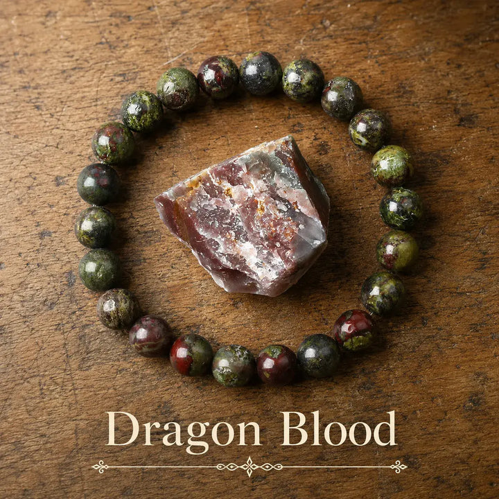 Genuine natural dragon blood jasper healing bracelet - green and red crystal beaded stretch bracelet