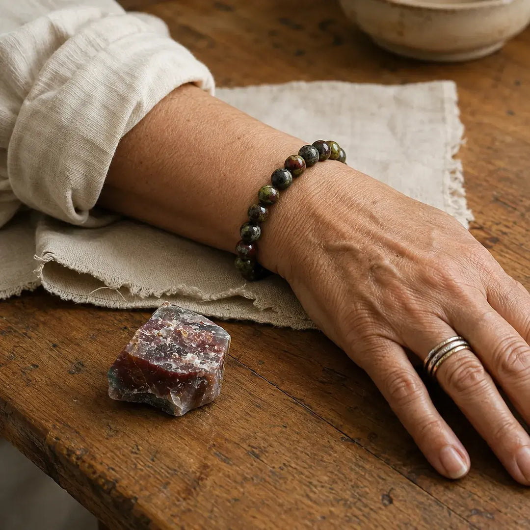 Dragon blood jasper beaded bracelet - strength healing crystal jewelry