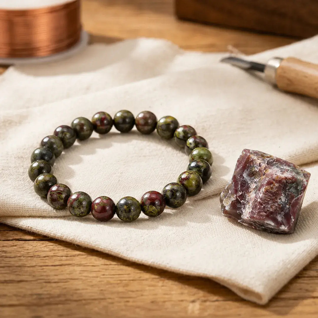 Dragon blood jasper bracelet stacked as a complete healing crystal set