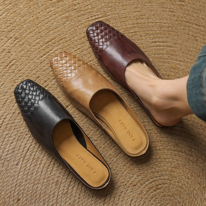 Meredith | Woven Leather Flat Mules