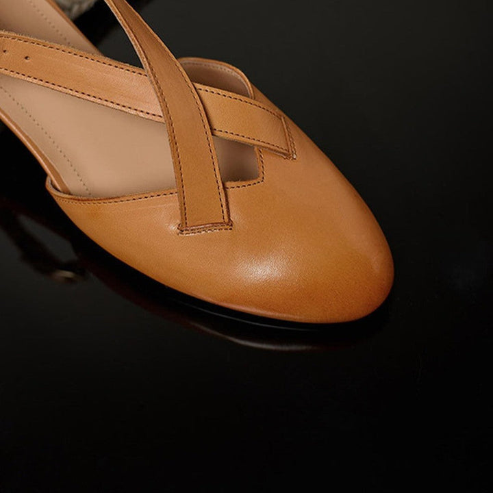 Carol | Cross-Strap Leather Block Heels