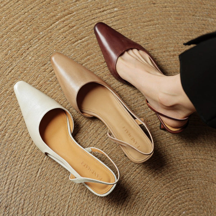 Leather slingback pump, angled block-heel view