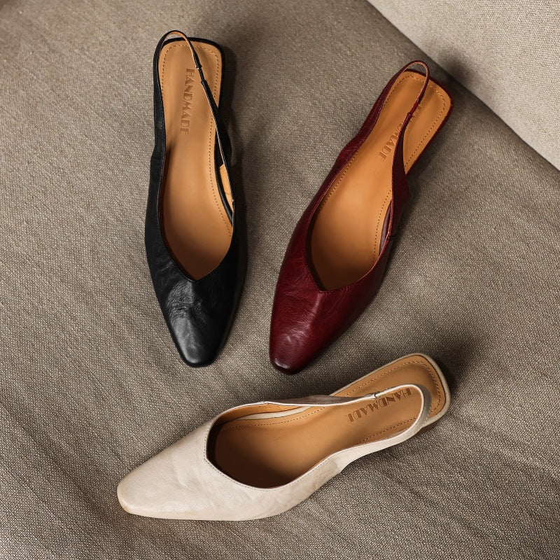 Lucille | Round-Toe Leather Wedge Slingbacks