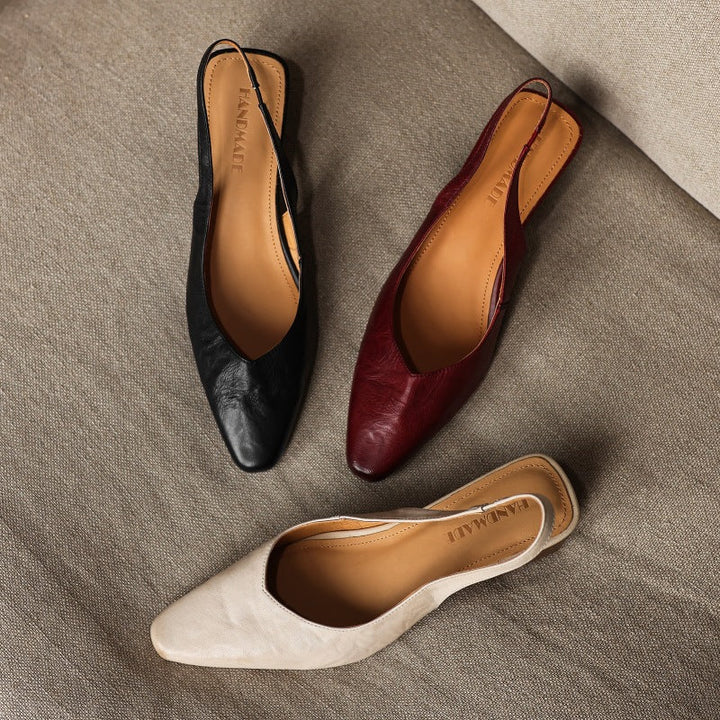 Lucille | Round-Toe Leather Wedge Slingbacks
