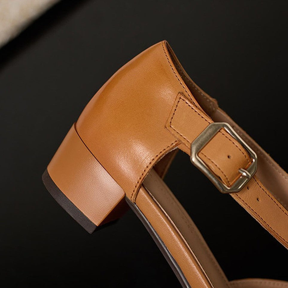 Carol | Cross-Strap Leather Block Heels