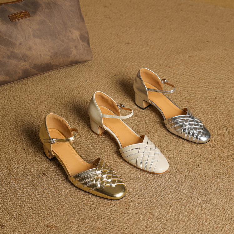 Celestine | Woven Leather Ankle-Strap Heels