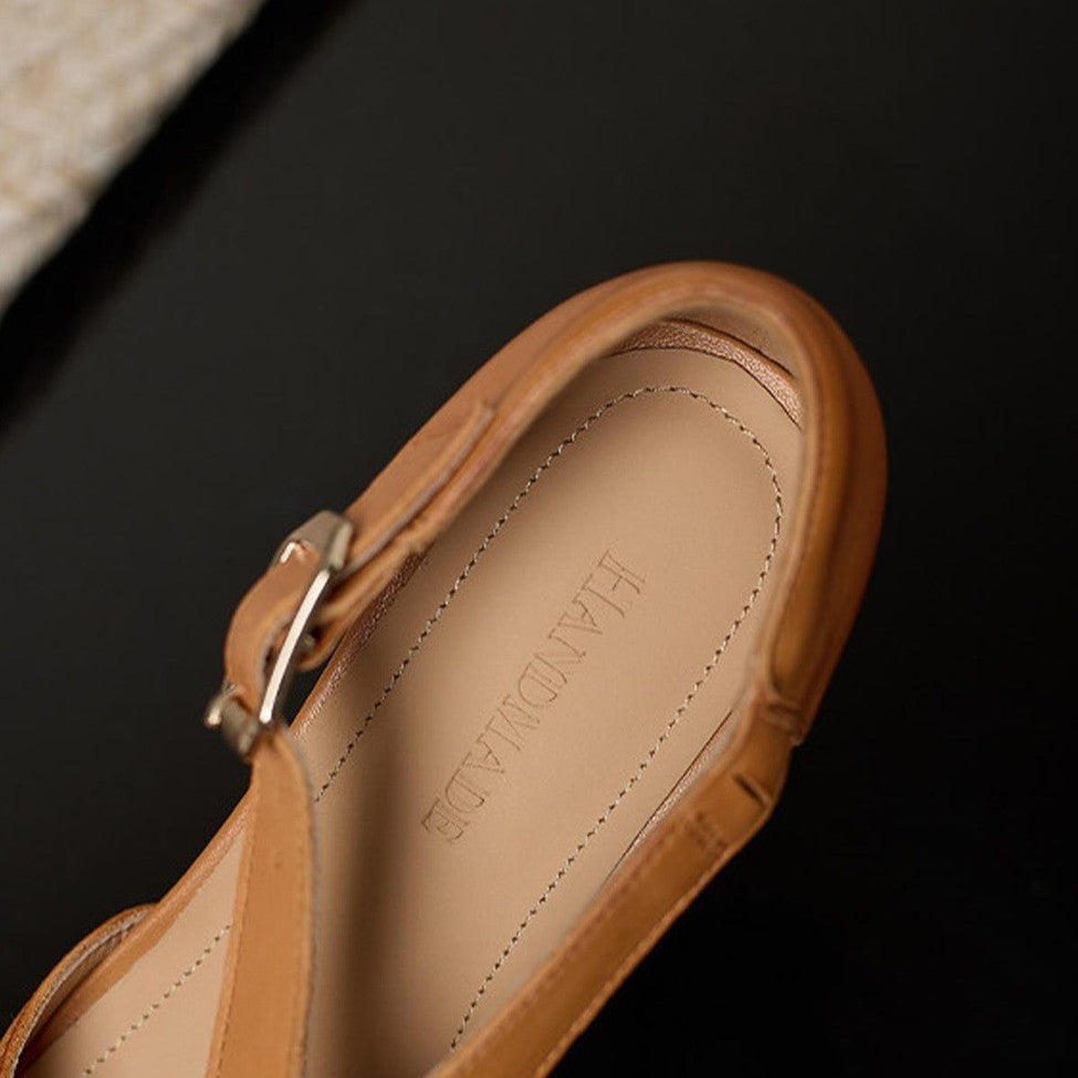 Carol | Cross-Strap Leather Block Heels