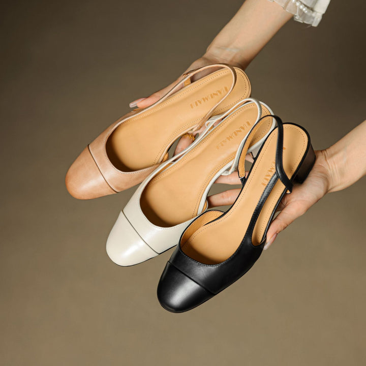 Harlow | Cap-Toe Leather Slingback Heels