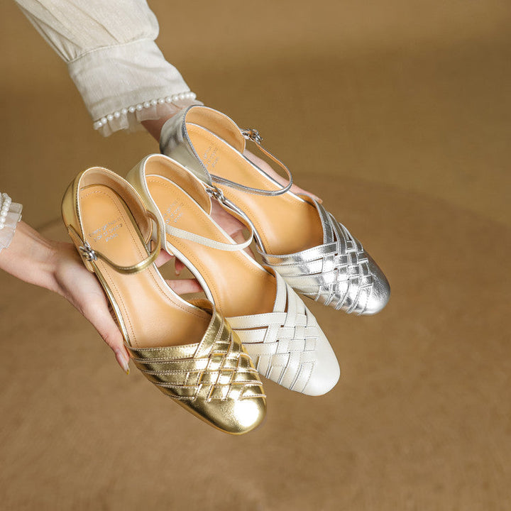 Celestine | Woven Leather Ankle-Strap Heels