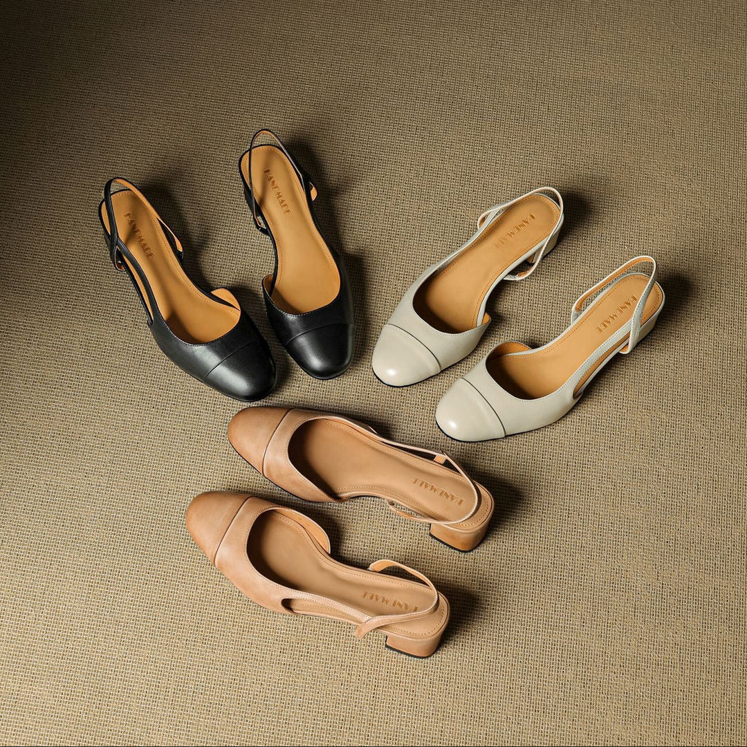 Harlow | Cap-Toe Leather Slingback Heels