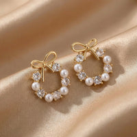 Bow, Halo, and Pearl Earrings