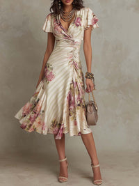 Linnea™ - Floral Ruched Midi Wrap Dress