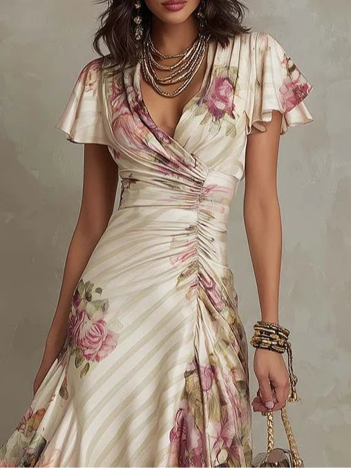 Alba | Chic Floral Ruched Midi Wrap Dress