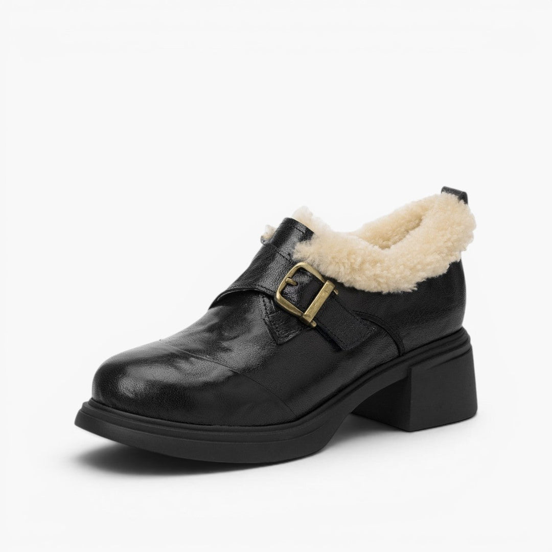Maribel oxford heels, plush shearling insole detail