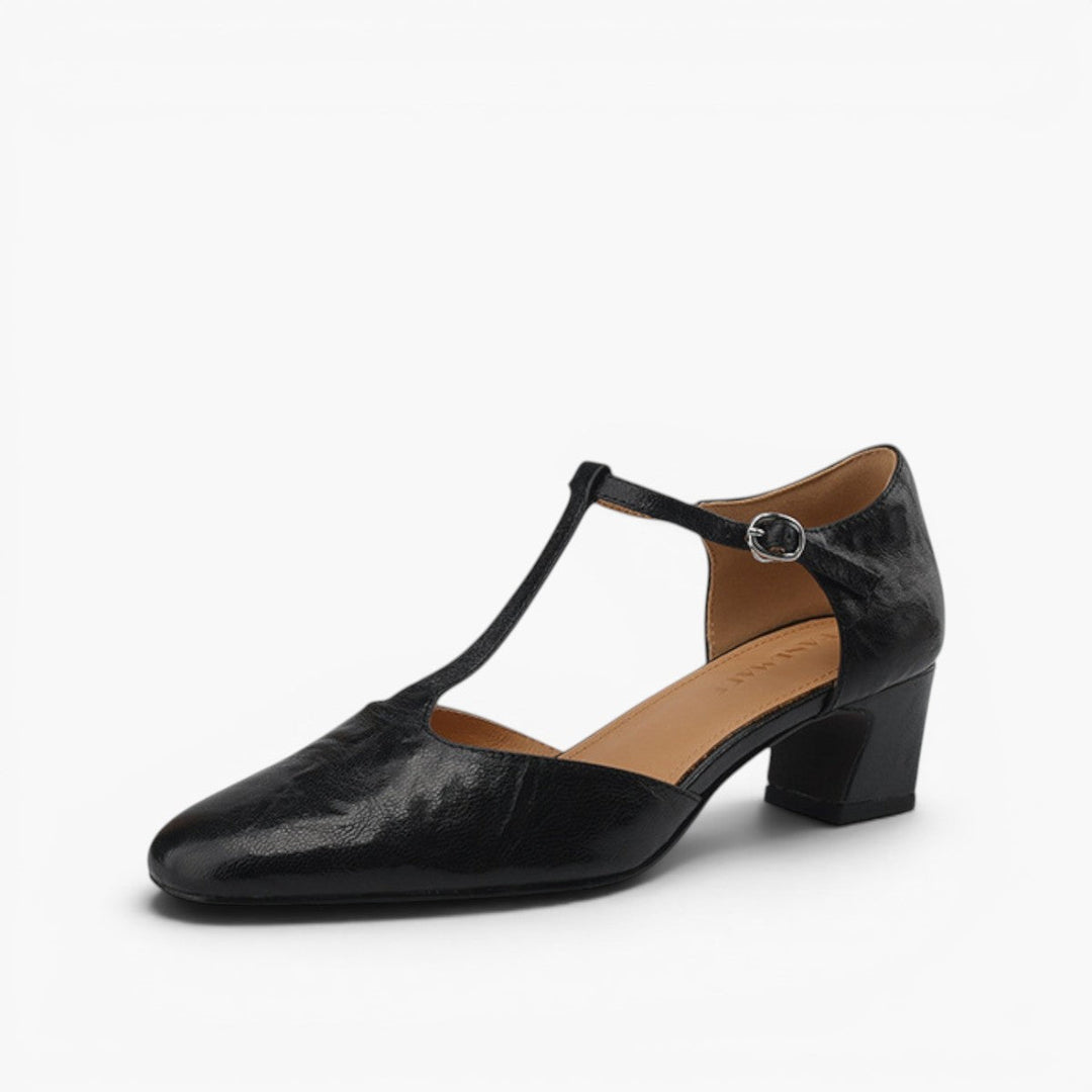 Winifred leather T-strap heels, full pair view