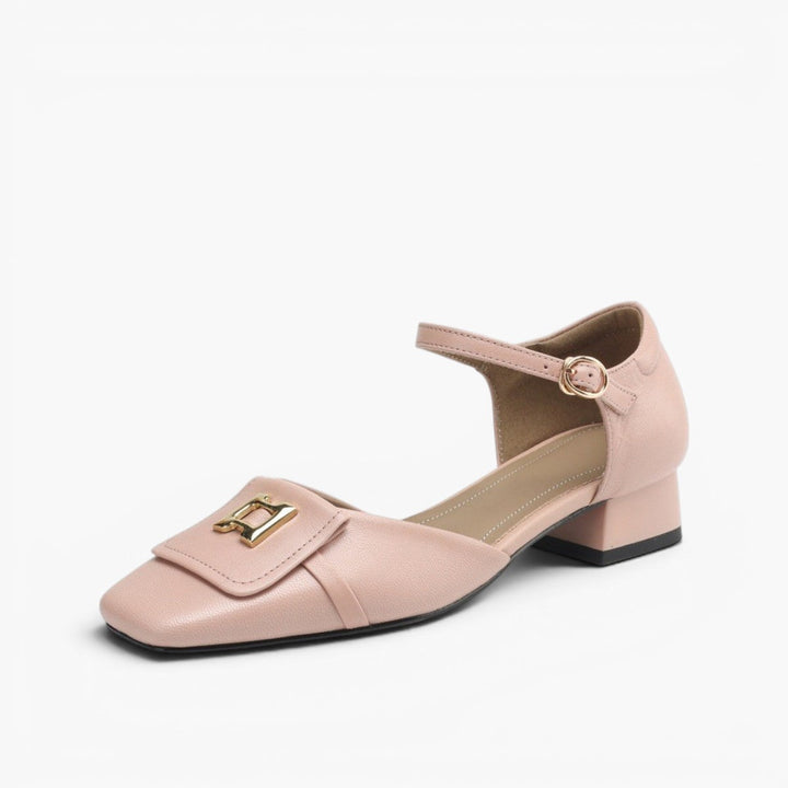 Leather Mary-Jane, angled low-heel view
