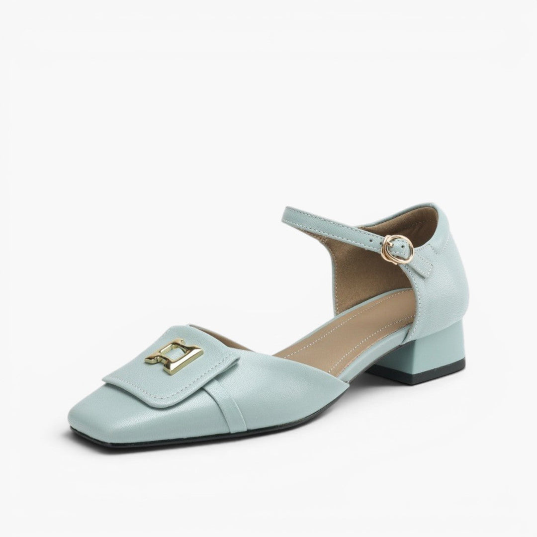 Women's buckle leather Mary-Janes, side profile