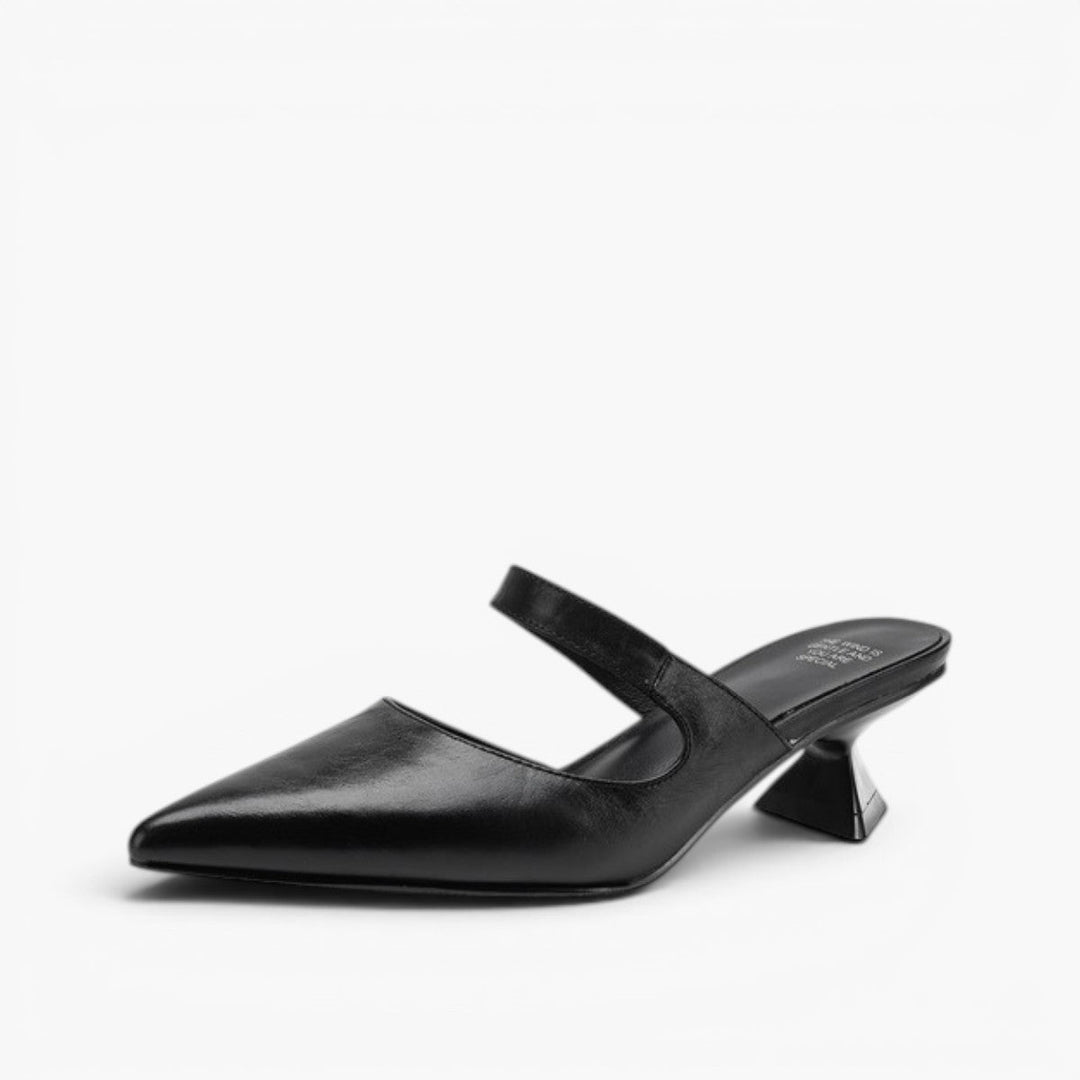 Sabine pointed leather heeled mules in Onyx Black, side profile