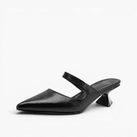Sabine | Pointed Leather Heeled Mules