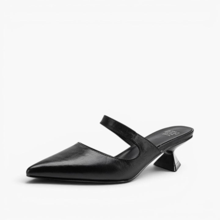Sabine pointed leather heeled mules in Onyx Black, side profile
