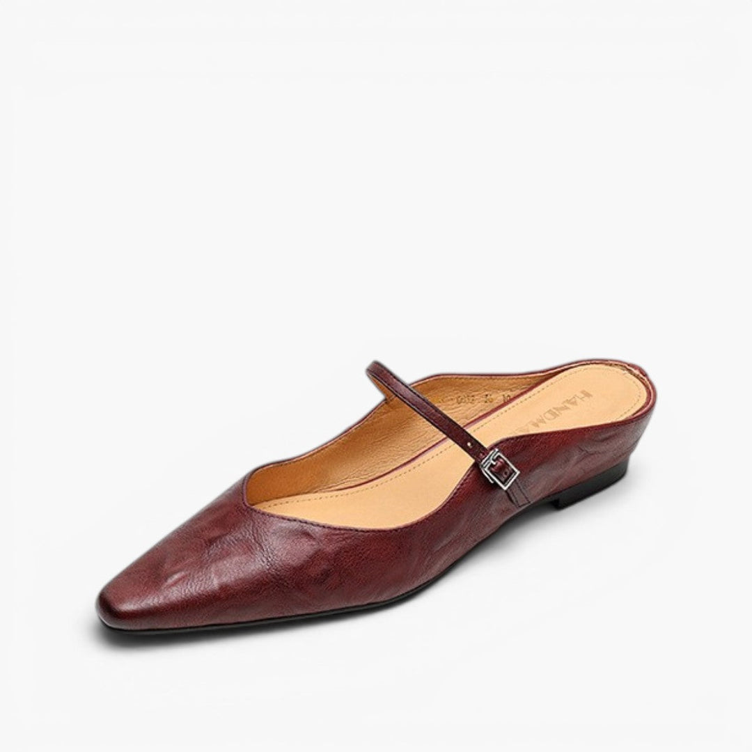 Wine Red Rosalyn mules photographed from above
