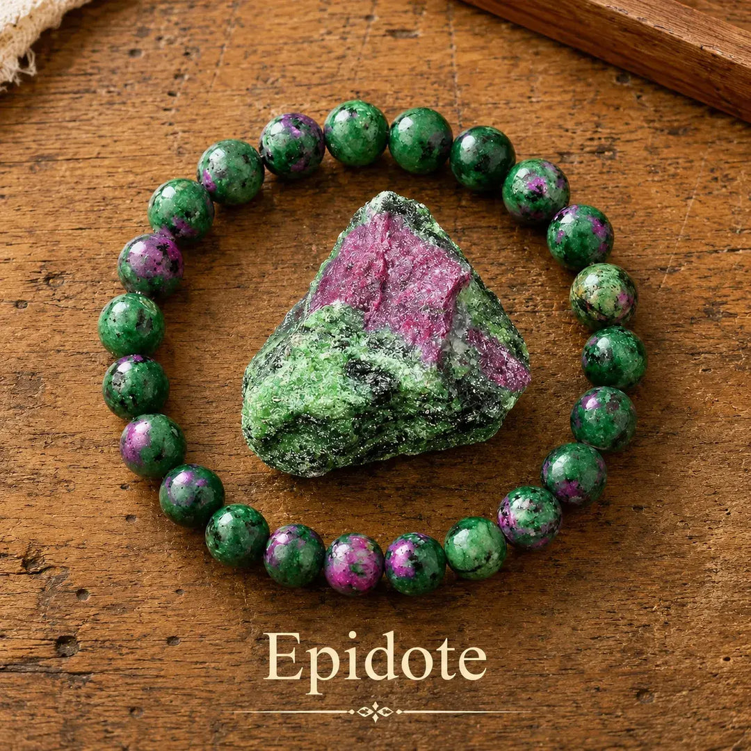 Genuine natural green epidote healing bracelet - crystal beaded stretch bracelet