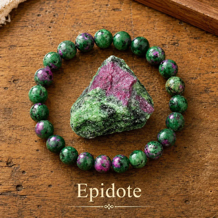 Genuine natural green epidote healing bracelet - crystal beaded stretch bracelet
